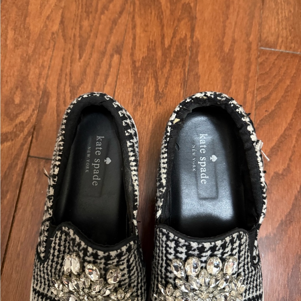 Kate Spade Gizelle Houndstooth Embellished Slip On Sneakers Women 6.5 Rhinestone - Picture 2 of 7